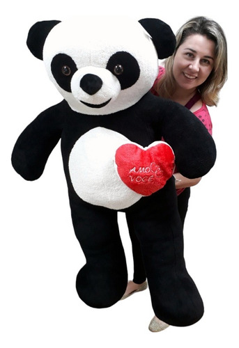 Urso Grande Ursão Panda Pelúcia 1,2 Mts + Coração Romântico