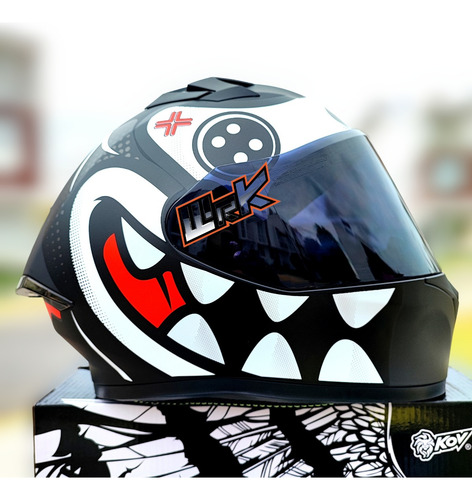 Casco Moto Negro Blanco Kov Pixel Integral Certificado Rojo