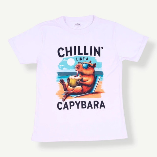 Remera M/ Corta Capibara Chill.algodón Peinado.nena Y Nene