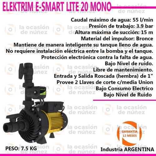 Imagen 2 de 7 de Bomba Presurizadora Elektrim E Smart Lite 20 Tipo Rowa