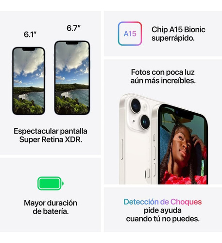 Apple iPhone 14 (128 Gb) - Blanco Bandeja Sim Con Caja Original (Reacondicionado)