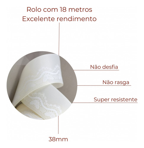 Fita De Gorgurao Com Renda Coração 38mm Com 18 Metros Laço