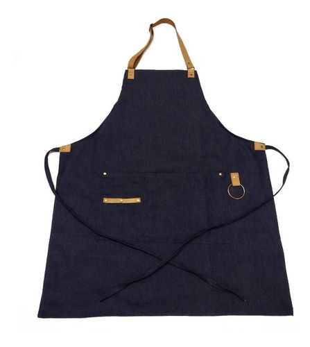 Imagen 3 de 5 de Delantal Jean Y Cuero Genuino Cocina Barman Barbería Unisex