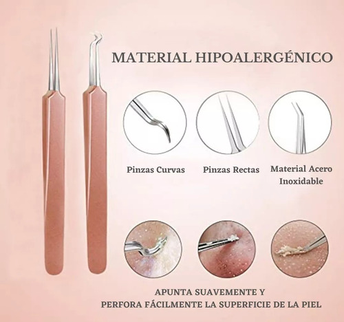 8 Herramientas Saca Comedones Acné Espinillas En Acero Rosa