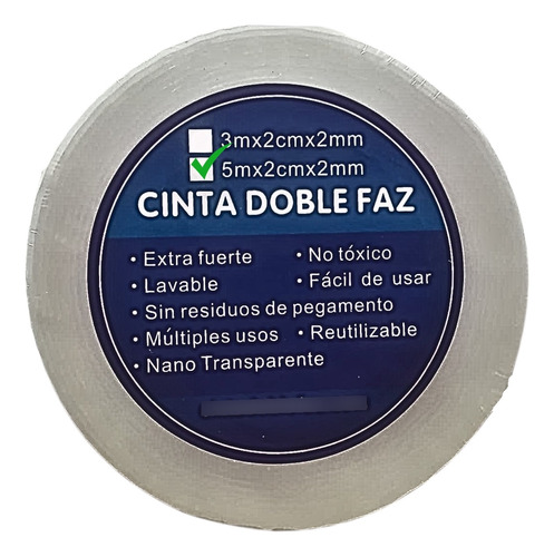 Cinta Adhesiva Doble Faz Transparente 5 Mts X 2cm X 2mm