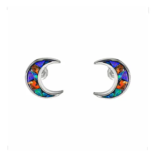 comprar Arete Broquel De Plata .925 Luna Opalo Multicolor Agálea