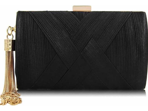 Cartera Tipo Clutch De Noche Con Borla De Cadenas Negra