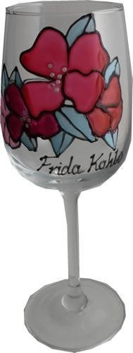 Copa De Vino De Lujo Frida Kahlo Con Cristales (flor)