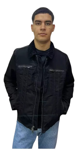 Chamarra Seven Afelpada Negro Chaqueta Casual De Hombre