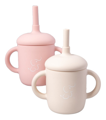Papu Baby Set De 2 Vasos Entrenadores Con Tapa De Silicón  Color Rosa Pastel/Beige