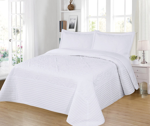 Cubrecama Quilt Blanco King Size Con Fundas De Almohada