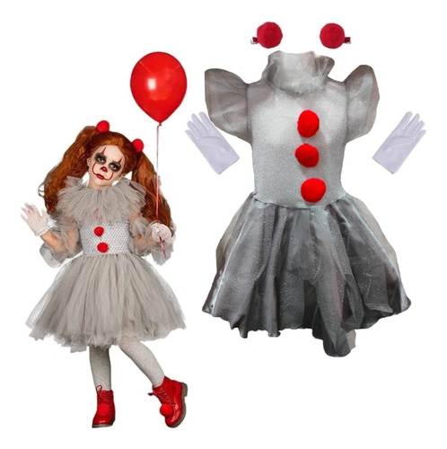 Disfraz Payasa It  Aterrador Halloween Para Niñas Talla 4 - 12 Años