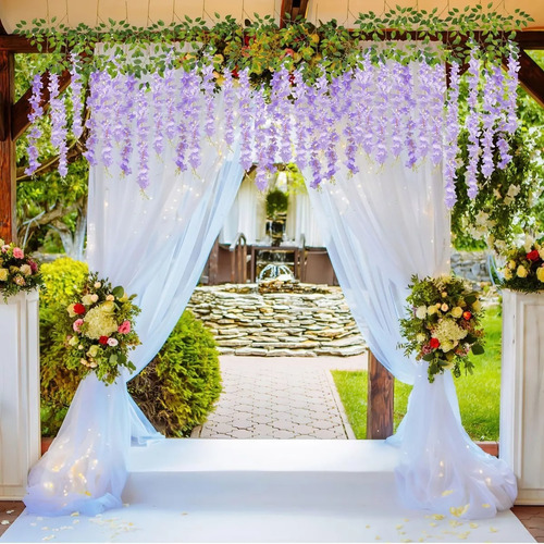 24pzs Flores Artificial Wisteria Decoración Fiesta Boda 1.1m Lavanda