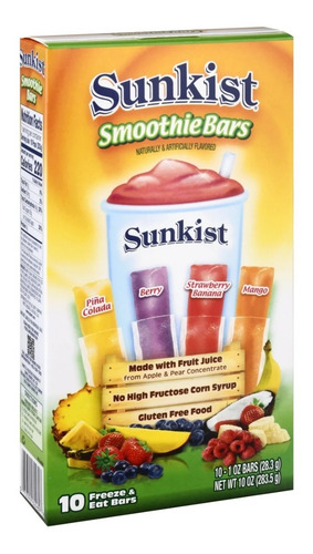 Congeladas Sunkist Smoothie Bars Sabores Surtidos 10pzs Imp