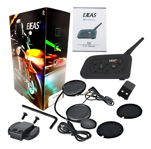 Intercomunicador Moto Ejeas Bluetooth 1200mts 6 Pilotos Negro V6-PRO-INTERCOM