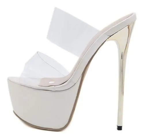 Sandalias De Plataforma Transparente Tacones Altos 16cm