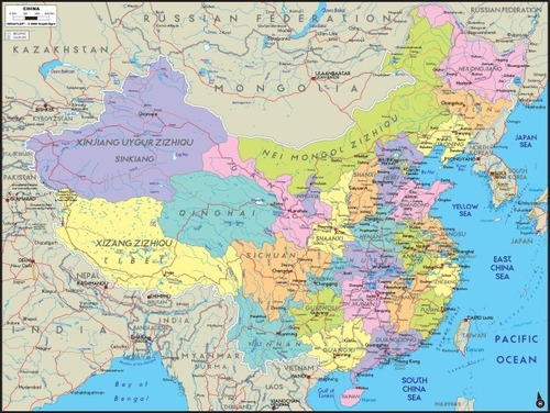 República Popular China - Mapa Político - Poster 100x75 Cm.