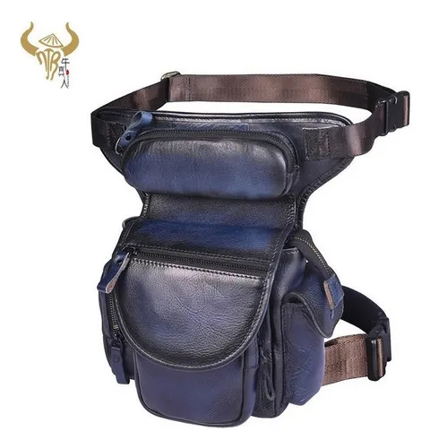 Bolso de pierna multifunción para hombre, riñonera de cuero