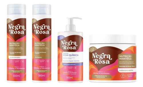 Kit Negra Rosa Nutrição Cond+shamp+masc+cr Pentear Cachos