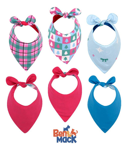 Set De 3 Pañuelos Para Perro Chico Navideño Doble Vista