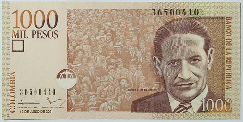 Billete 1000 Pesos 12/jun/2011 Colombia Unc