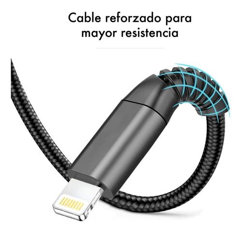 Imagen 5 de 10 de Cable Datos Reforzado Usb Lightning Compatible iPhone iPad