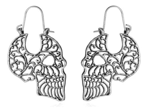 Aretes Calavera Tallada Marca Craneoshop Color Plata