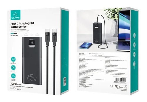 Power Bank 30.000mah 65w Pantalla Digital Cable Tipo C Usams