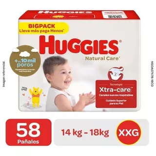 Pañal Bebe Huggies Natural Care Talla Xxg Paquete 58 Unid