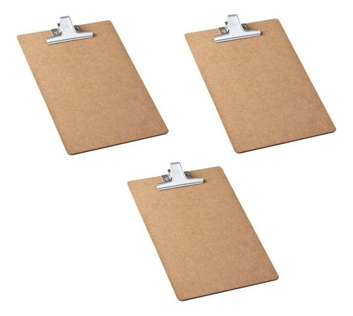 Kit Prancheta Mdf A4 Com Prendedor Clips De Metal Com 3unid