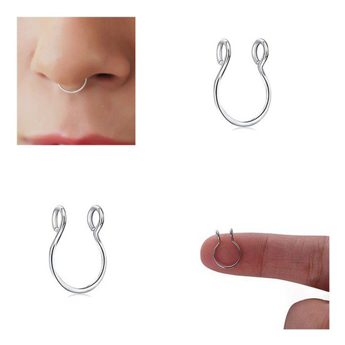 Falso Septum + Falso Sin Fin Piercing Aro Argollitas Pack X2 Color Plateado