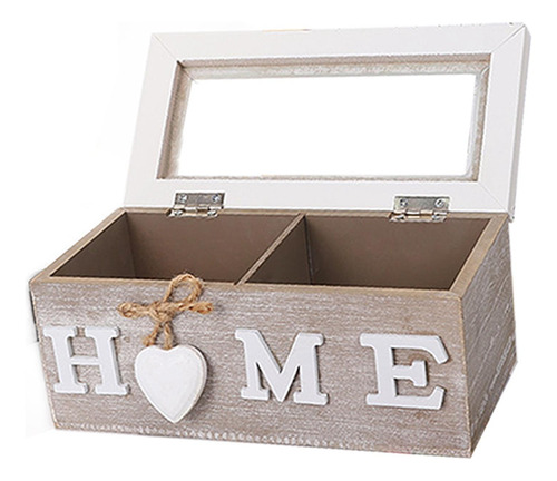 Caja De Té De Madera Con Tapa Organizador De Cocina De