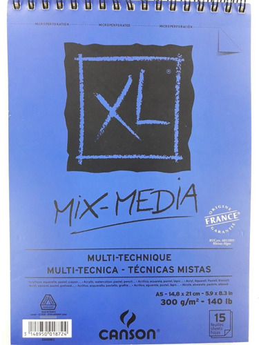 Block Canson Xl Mix Media 300gr A5 15 Hojas Distribuidora Lv