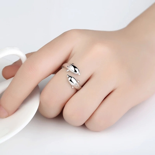 Imagen 2 de 7 de Anillo Delfin Plata 925 Ajustable Joyas Mujer
