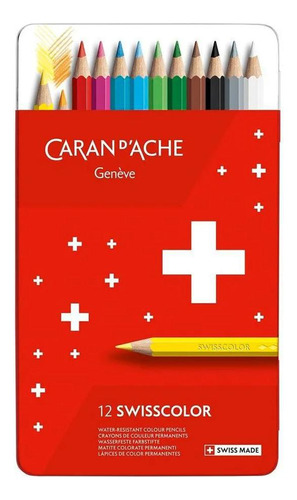 Lápis De Cor Caran D'ache Swisscolor Permanente 12 Cores