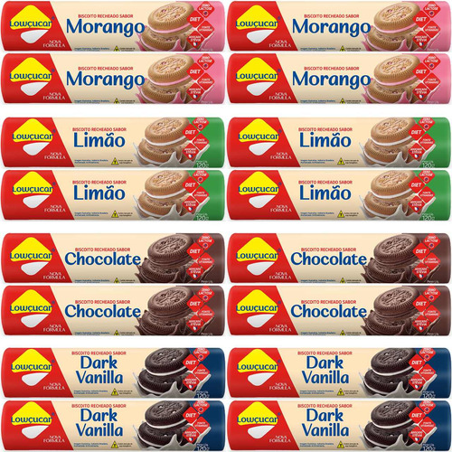 Biscoito Recheado Lowçucar 120g Sabores Diversos Kit Com 16