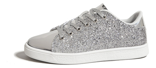 Tenis Para Mujer Lucky Step Negro Con Brillos, Moda Casual Cómodos, Zapatos Deportivos Ligeros Y Tra