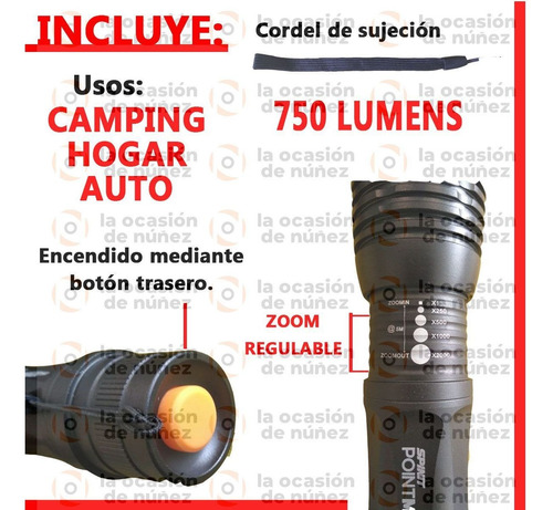 Imagen 3 de 7 de Linterna Tactica De Mano Spinit Zoom Pointmax 750 Led Xml T6