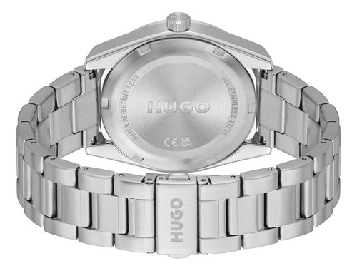 Reloj Hugo Para Hombre, Análogo De Tres Manecillas 1530361 Correa Gris Fondo Azul Oscuro