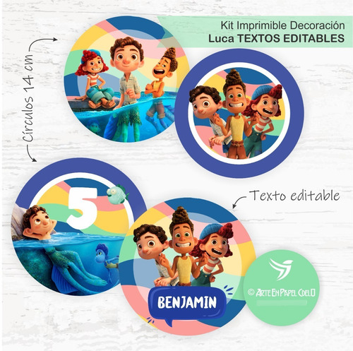 Imagen 3 de 5 de Kit Imprimible Decoración Candybar Luca Disney Texto Editabl