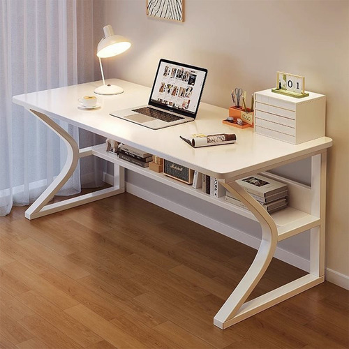 Escritorio De Estudio Y Ordenador De 100 Cm Con Estante Blanco