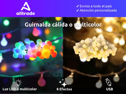 Imagen 2 de 10 de Guirnalda Luces 20 Led Cálidas Color 3 Mts Control 8 Modos