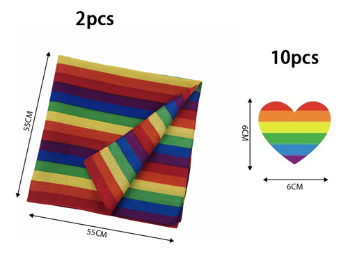 2pz Toalla Cuadrada Arcoiris+10pz Pegatinas Orgullo Arcoiris
