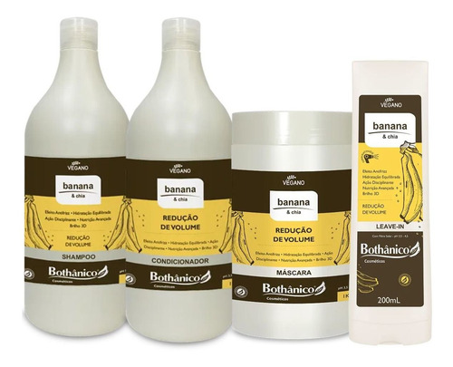 Kit Banana E Chia Bothânico Shampoo Cond Másc 1 Lt+ Leave In