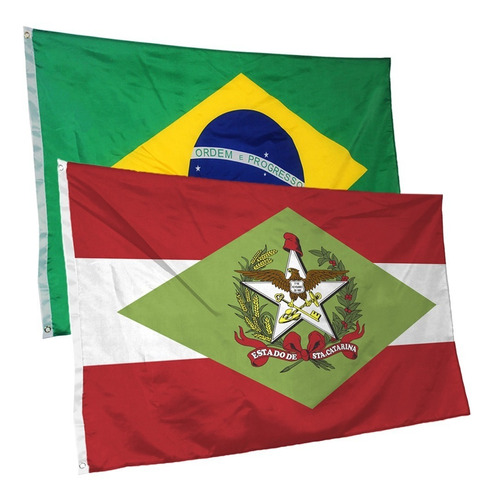Bandeira De Santa Catarina + Do Brasil Cores Nas Duas Faces