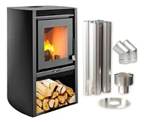 Comprar Estufa Calefactor A Leña De Alto Rendimiento Metávila 680gf - Hasta 52m2 - Con Kit De Caños Para Pared, Sistema De Doble Combustión, Ecológico Y Seguro - Color Grafito