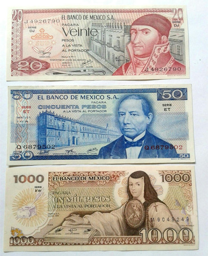 Billetes Mexicanos Set Con Tres  Nuevos 1976, 1977 Y 1985