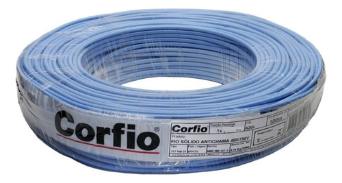 Fio Rígido/sólido 750v 4mm Corfio Rolo 100metros Azul