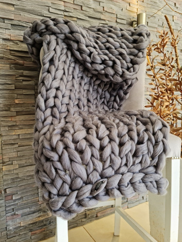 Imagen 3 de 8 de Manta Xxl Nórdica 1,80x0,50 Pie De Cama Artesanales Gris C