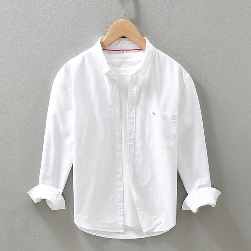 Camisa De Algodón Oxford De Manga Larga Para Hombre